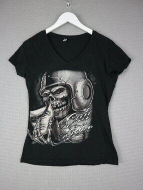Ejel Skull Retro Y2K Womens Tee Black XL Grunge Biker